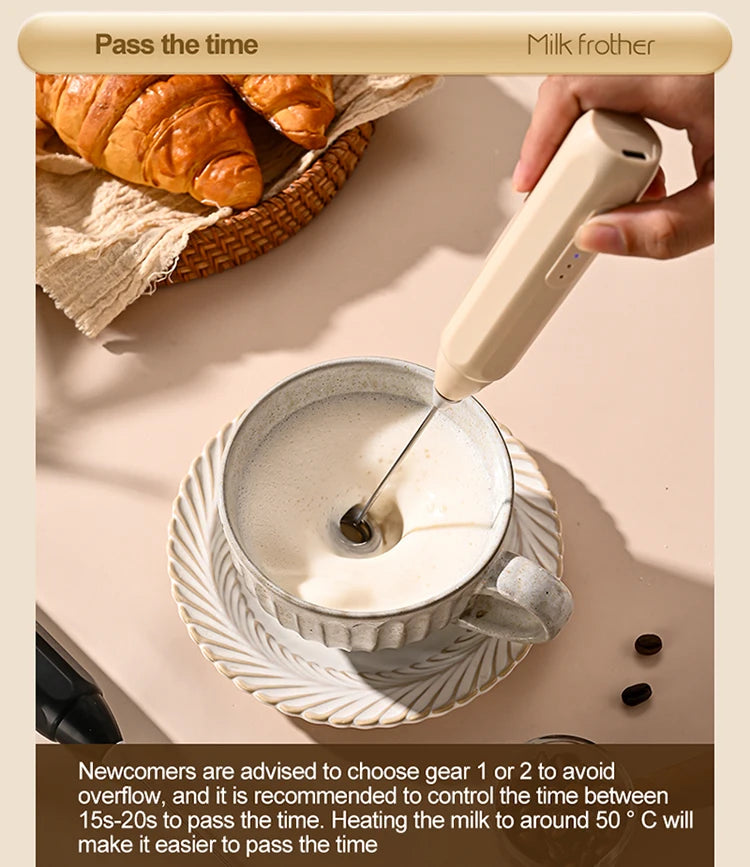 Showlu Smart General portable mini electric milk frother handheld with 3-speed settings, rechargeable for quick, foamy milk.