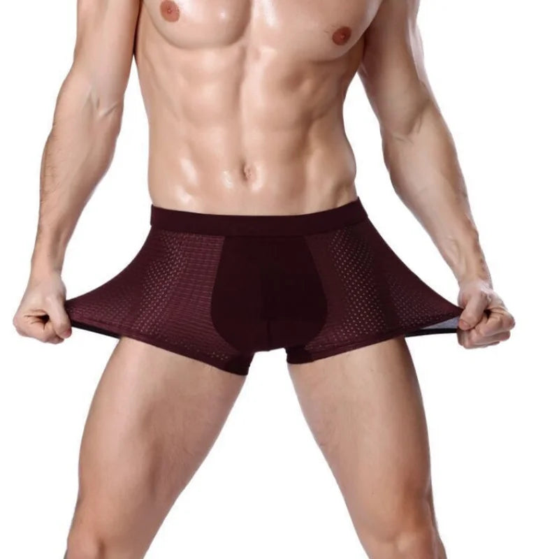 Showlu Men's breathable mesh boxer shorts 4-pack in solid colors, comfortable men's underwear with lightweight, breathable fabric.