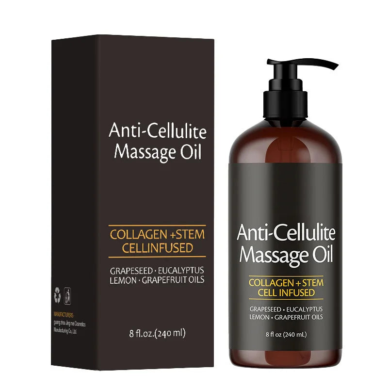 Showlu Collagen Skin Firming Body Massage Oil in a 240ml bottle, featuring a natural, soothing formula for skin firmness and hydration.