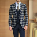 Classic Plaid Slim Fit Men's Suits Elegant 3 Piece Jacket Pants Vest Formal Single Breasted Peak Lapel Skinny Male Clothing
