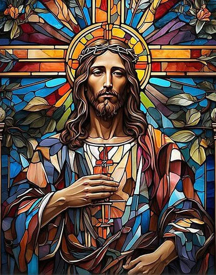 Jesus religious 5D diamond painting kit by Showlu Fashion Store, featuring full resin embroidery with sparkling diamond details.
