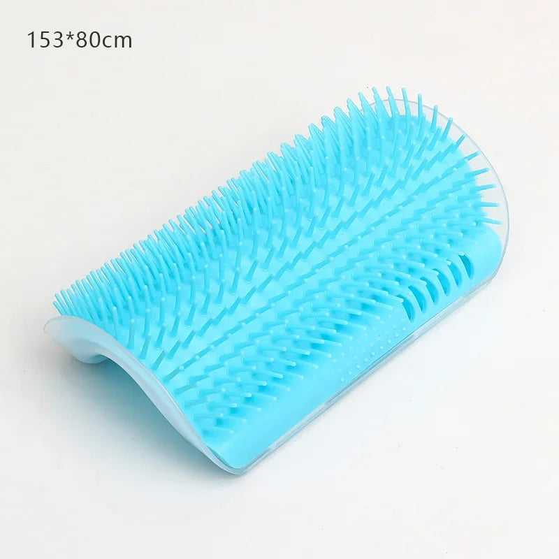 Self-cleaning cat massage comb with pet hair removal brush, wall corner design, ideal for grooming cats and pet beauty.