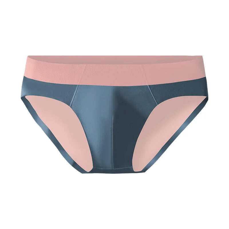 Showlu men's ice silk seamless briefs featuring breathable, low waist design in black, soft and comfortable underwear.