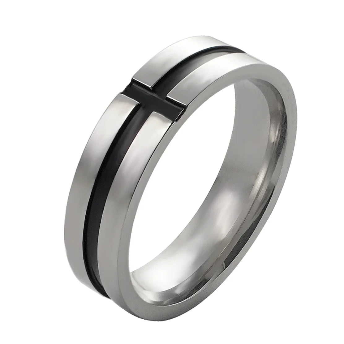 Unisex Mango Sky Titanium Steel Christian Cross Bible Ring with an 8mm band, featuring a detailed cross design.