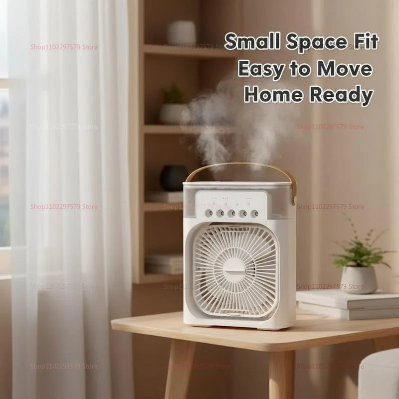 Showlu Smart General portable USB air cooler fan with 3-speed settings, mini water mist humidifier, LED display, desktop cooling fan