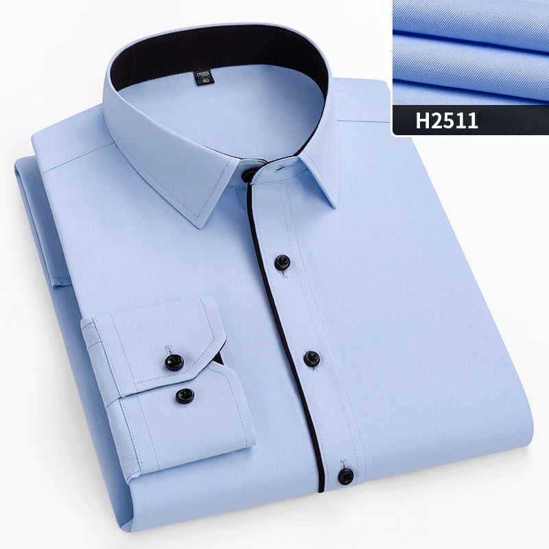 Plus size men's slim fit full-sleeve formal shirt with double collar, solid plain design for office and business wear by Showlu Fashion