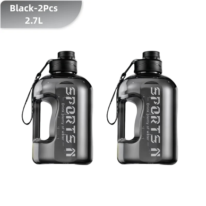 1.7/2.7L Large Capacity Sports Water Bottle Plastic Drinking Bottles with Time Scale Outdoor Camping Hiking Gym Men Water Kettle