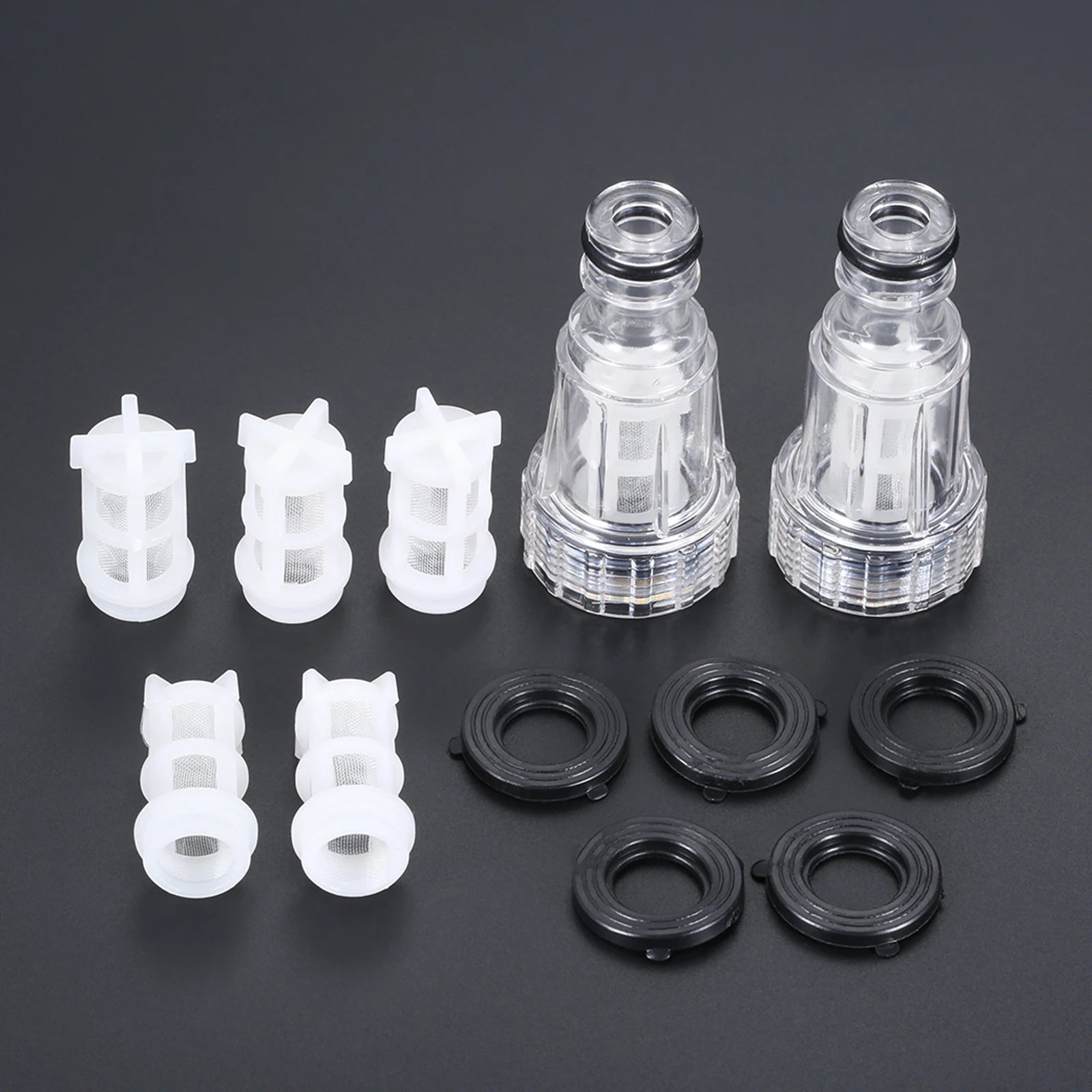 High-pressure water filter fitting set for Karcher K2-K7 pressure washers, compatible with car washing and cleaning appliances.