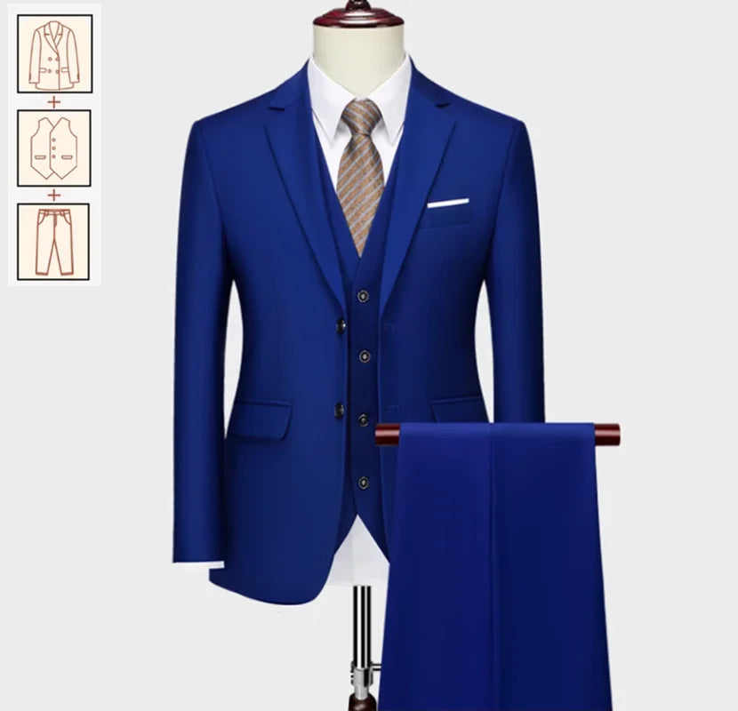 Men's black business casual suit for weddings and formal events, featuring a solid color tuxedo style with tailored fit.
