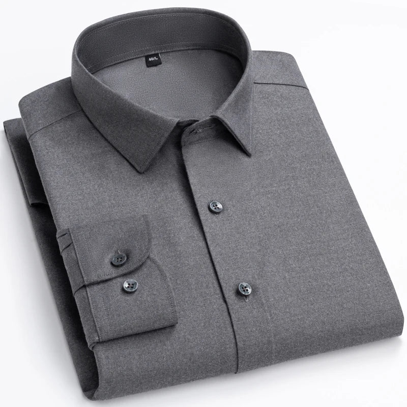 Men's wool blend long sleeve solid dress shirt by Showlu Fashion, soft, comfortable, regular fit, ideal for office or smart casual wear