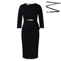 Women’s spring autumn casual plus size office dress with high waist, O-neck, 3/4 sleeves, retro elegant style by Showlu Fashion