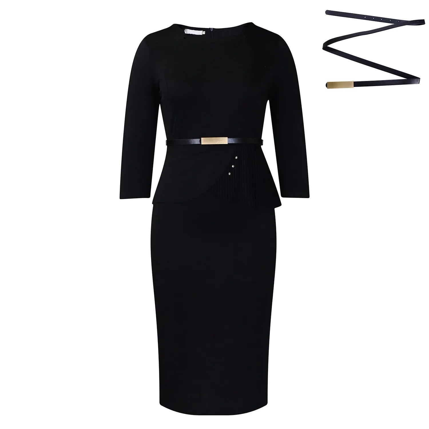 Women’s spring autumn casual plus size office dress with high waist, O-neck, 3/4 sleeves, retro elegant style by Showlu Fashion