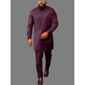 Men's striped two-piece suit by SHOWLU FASHION, formal cotton blend set with a tailored jacket and matching trousers.