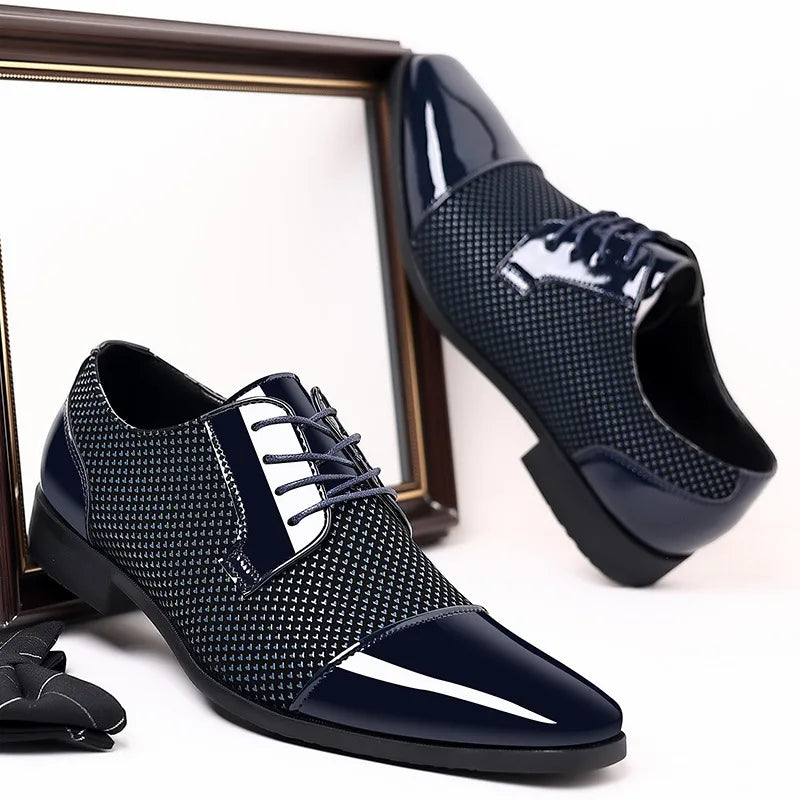 Men's Oxford business shoes by Showlu Fashion, luxury PU leather flats with square toe, ideal for formal or office wear.