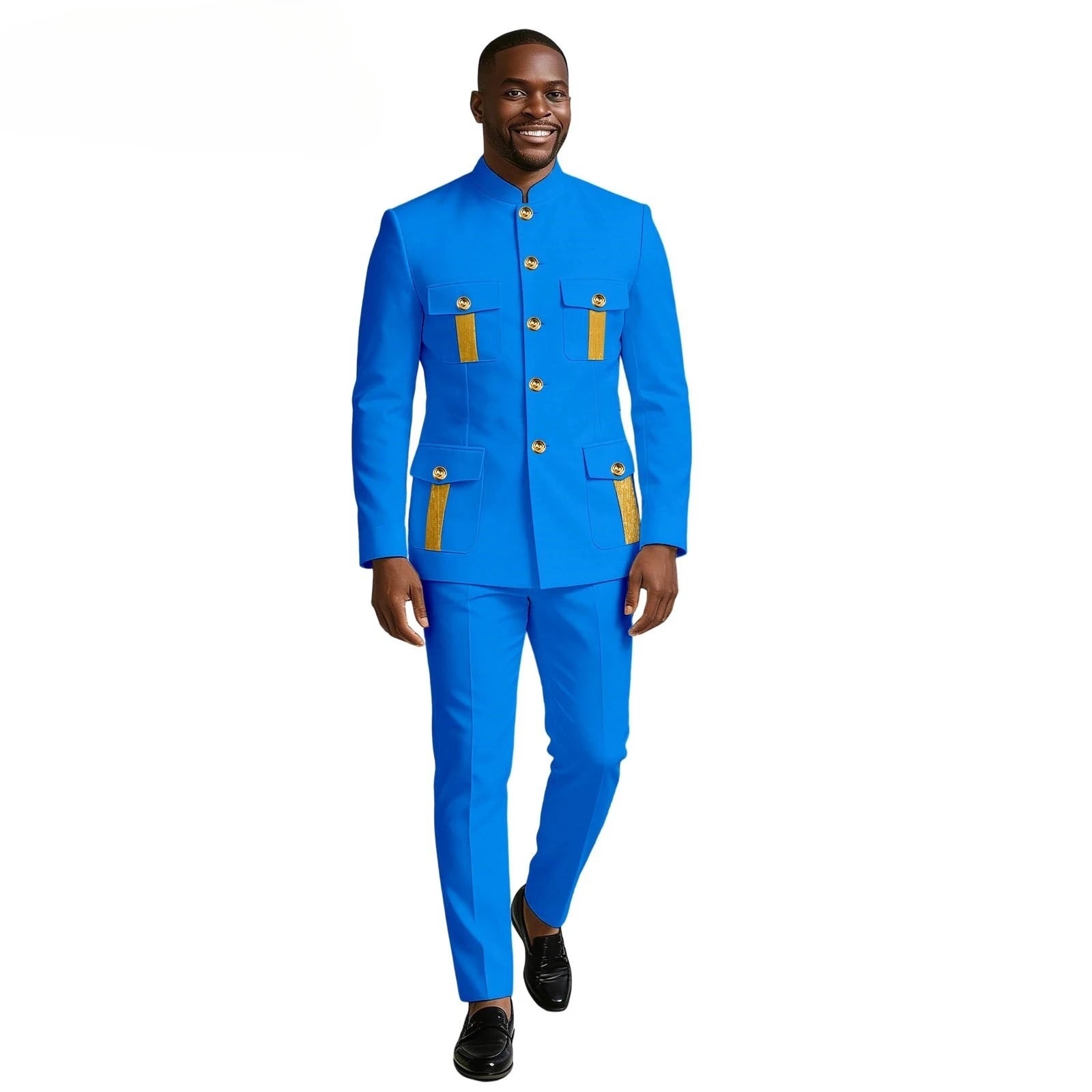 Men's formal business suit by Showlu Smart General, includes double-breasted blazer and matching trousers, suitable for weddings and formal events.