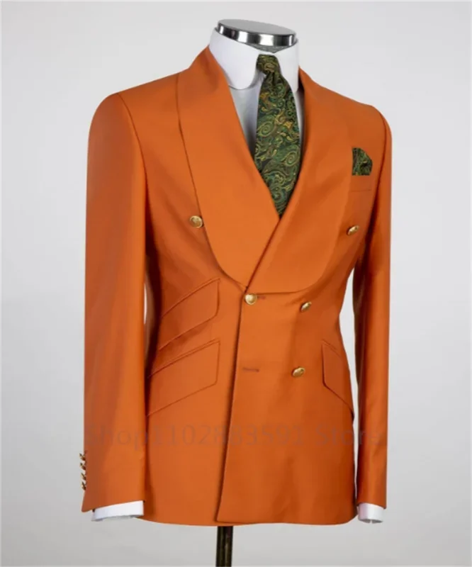 Slim fit SHOWLU men's double-breasted cotton suit jacket, tailored blazer with structured lapels and classic design.