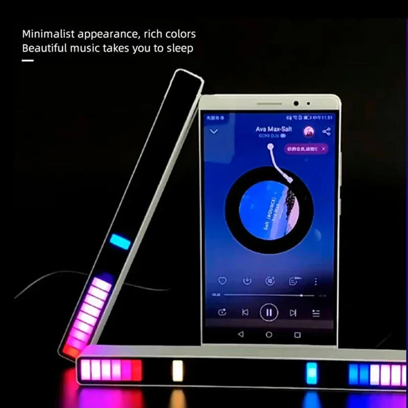 RGB Sound Control LED music rhythm light bar by Showlu Smart General displaying colorful lights syncing with music beats.
