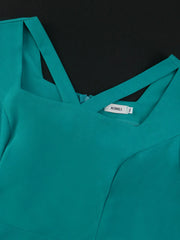 2024 New fashion comfortable puffed sleeve lake-green dress Commuter party bow high-waisted dress