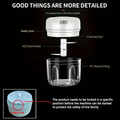 250ml Mini Rechargeable Garlic Chopper Meat Grinder, Durable and Sturdy, Suitable for Crushing Garlic, Chili, Onions, Minced Meat, Nuts and More