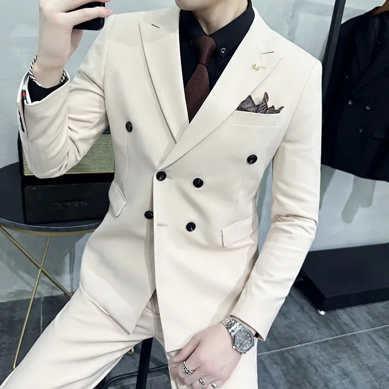 S-7XL (Jacket+Vest+Pants) Fashion Boutique Lattice Formal Business Mens Suit 3Pcs Set Groom Wedding Dress Plaid Suit Show Stage SHOWLU FASHION STORE