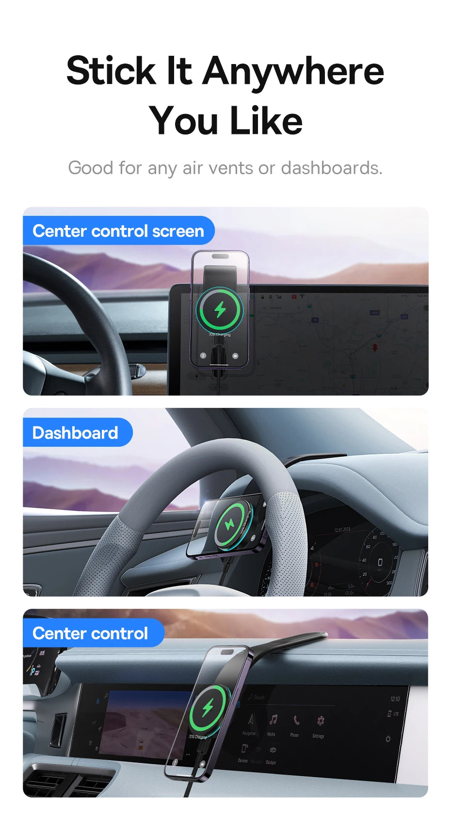 Magnetic foldable car phone holder for dashboard by Showlu Smart General, showing the compact design and magnetic mount system.