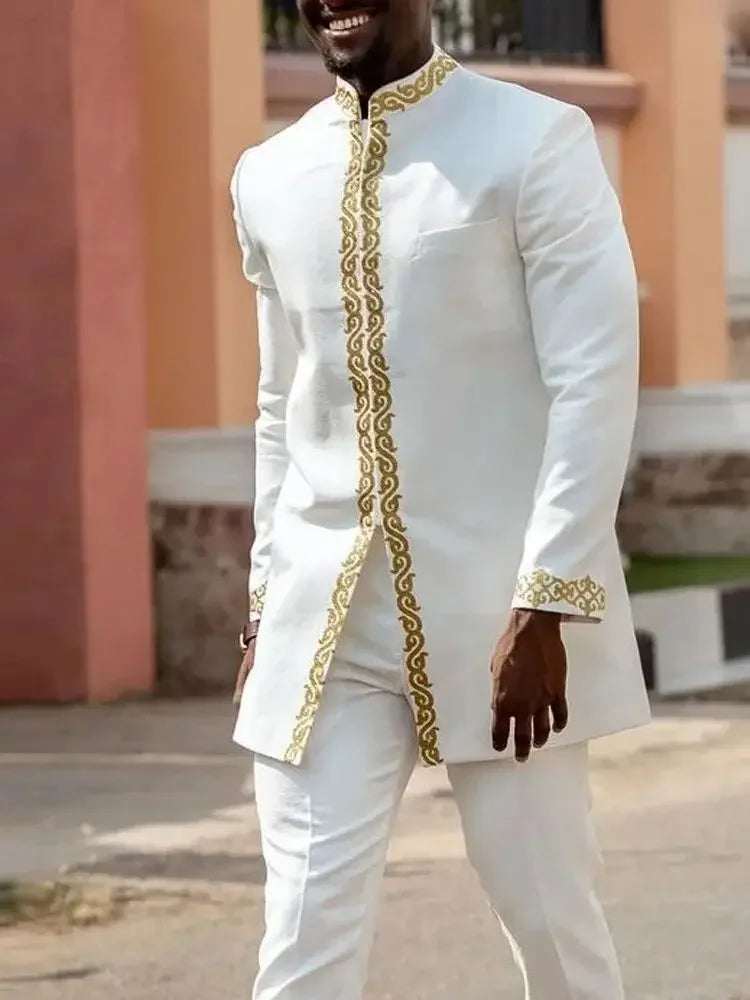 Men's African Kaftan tracksuit by SHOWLU FASHION STORE, embroidered 2-piece suit set with intricate design and comfortable fit.