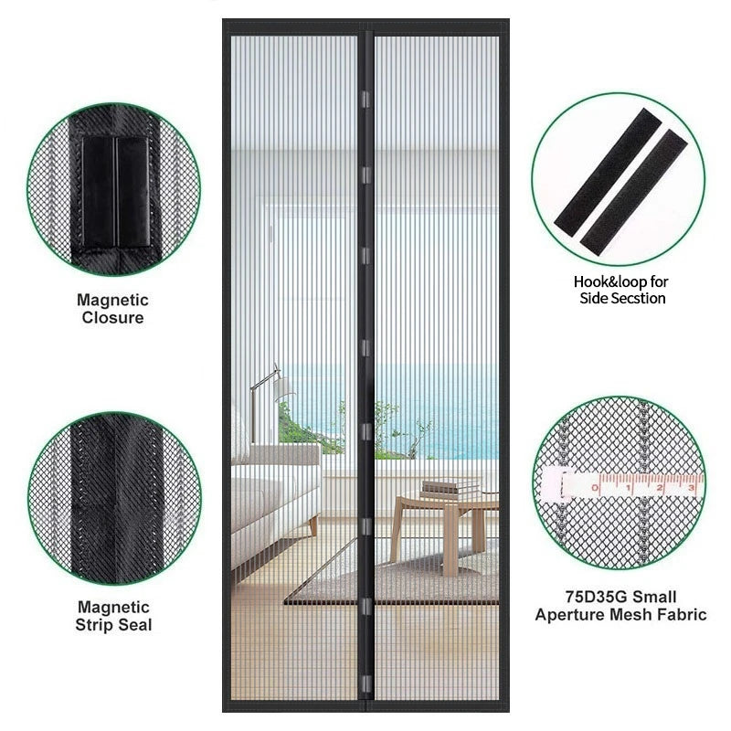 Showlu Smart General magnetic mesh door curtain with self-adhesive anti-mosquito screen, featuring a breathable mesh design.