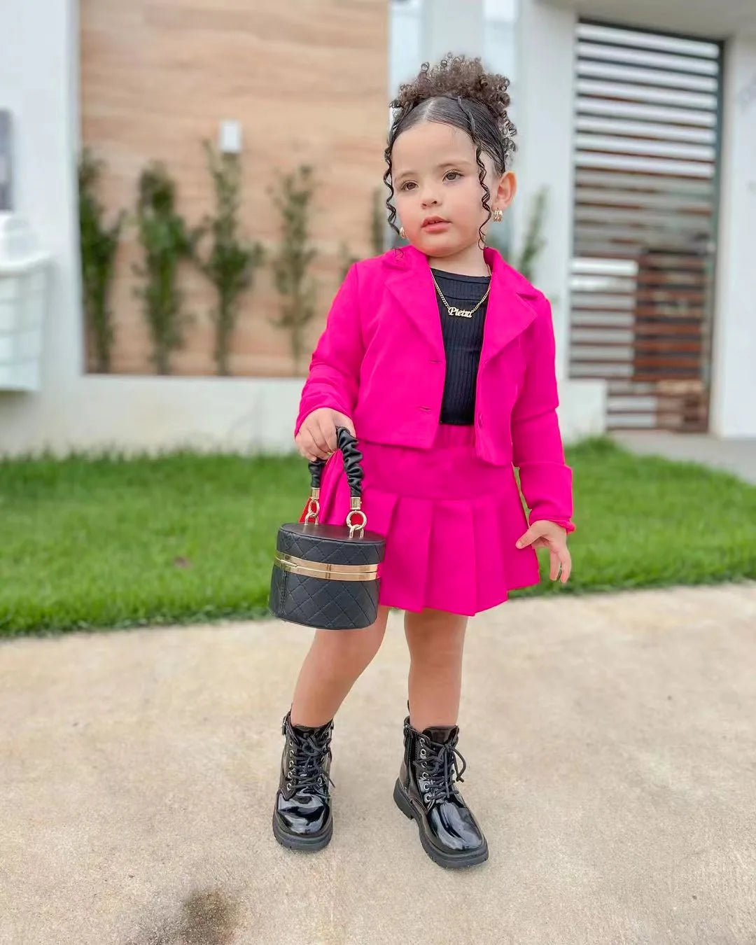 Toddler girl cotton jacket and skirt set by Showlu Fashion Store, size 2-8 years, featuring a cute, comfortable outfit for young children.