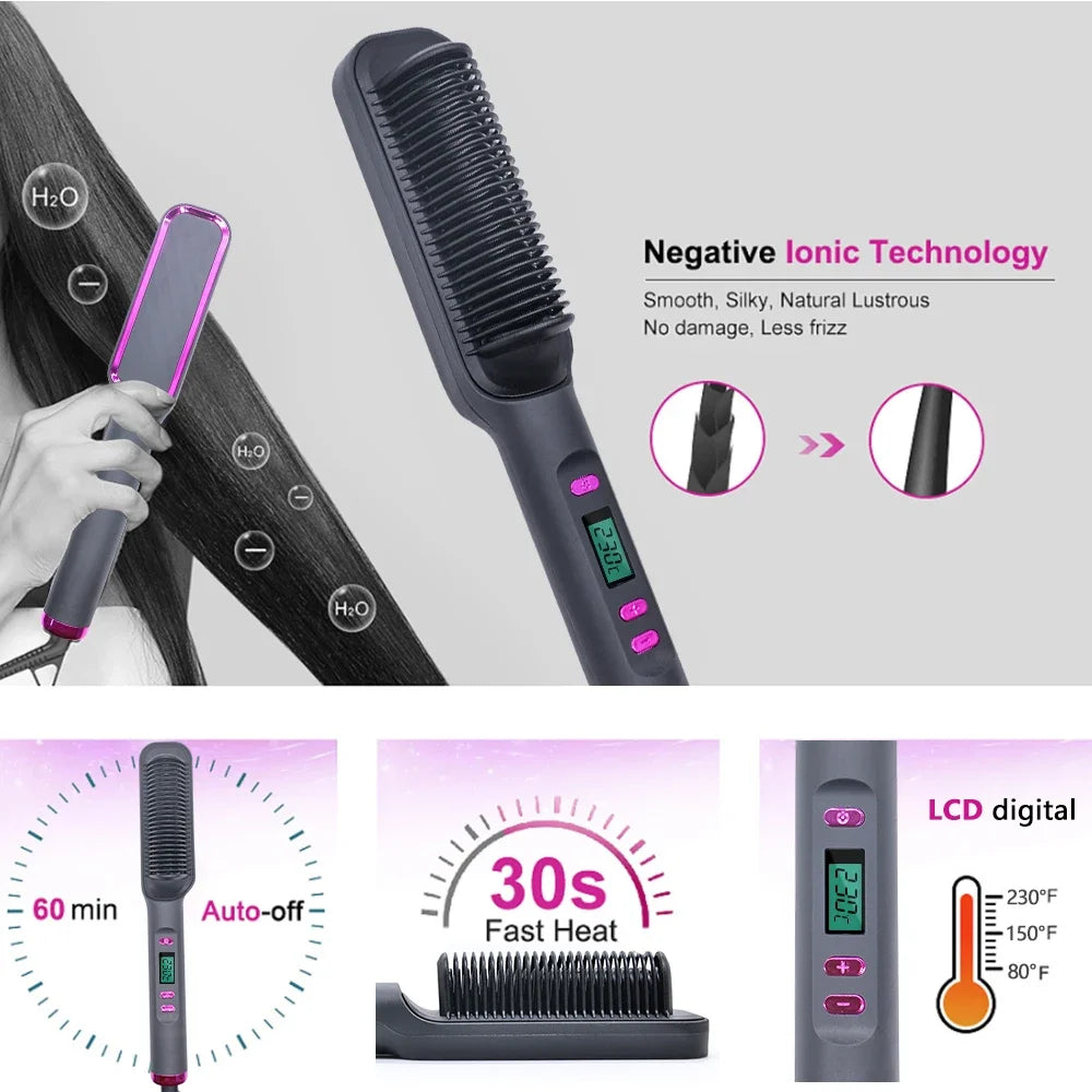 Showlu Smart General electric hair straightener comb with fast heating to 220°C, featuring a sleek design for smooth styling.