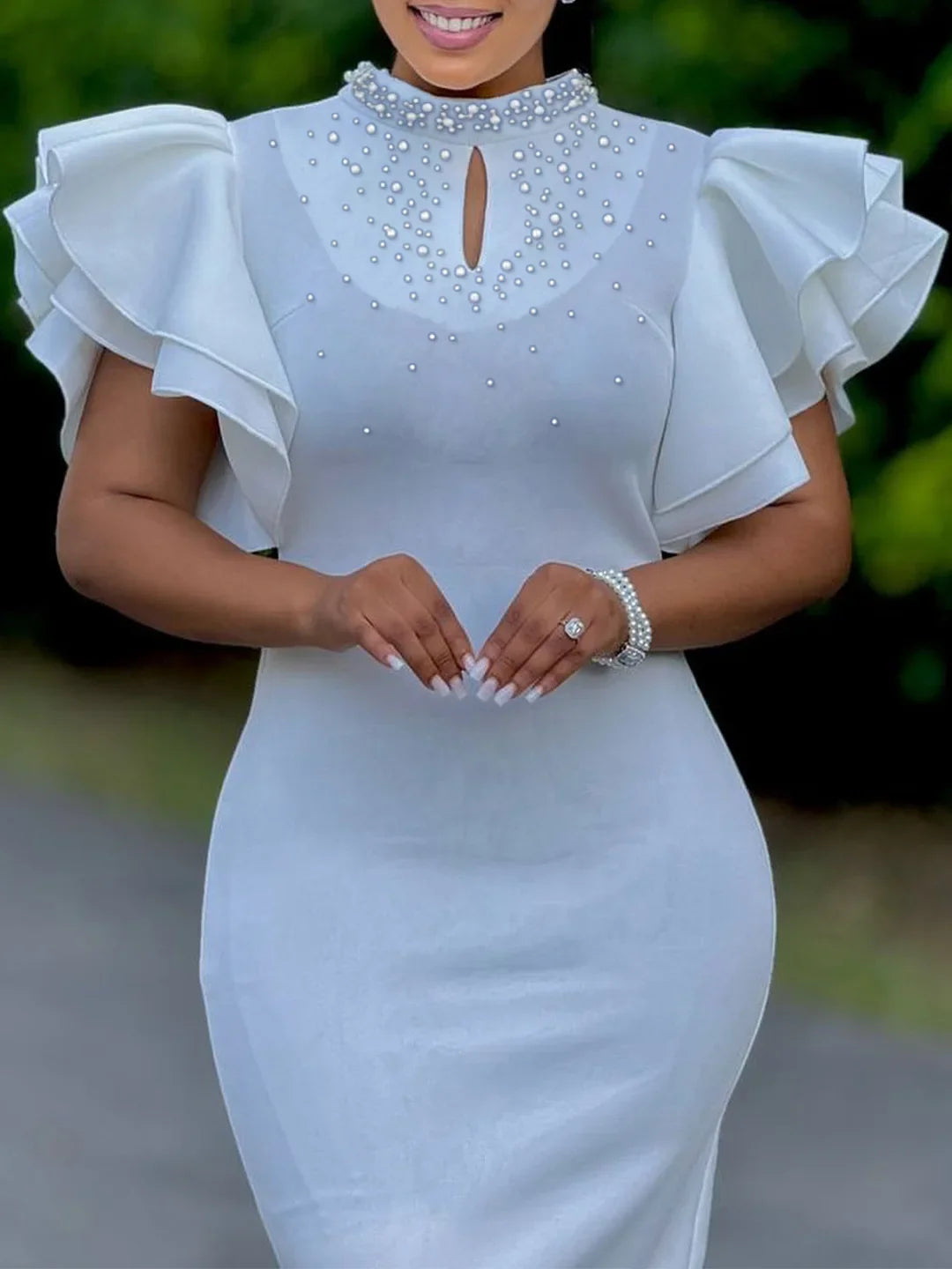 Beaded butterfly sleeve women's party dress by SHOWLU FASHION, summer 2025 pencil style with intricate beaded details