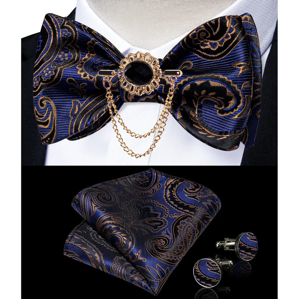 Pink plaid silk self-tie bow tie set with brooch and handkerchief, stylish accessory by SHOWLU FASHION STORE.