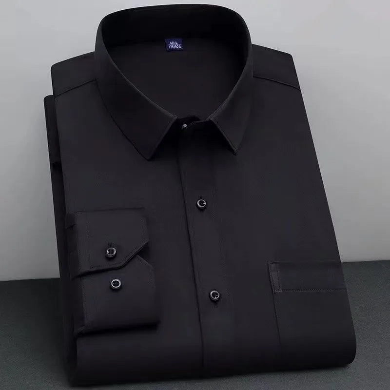 Showlu Fashion men's BAMBOOPLE non-iron, anti-wrinkle long sleeve business casual shirt in solid color with soft, comfortable fabric.