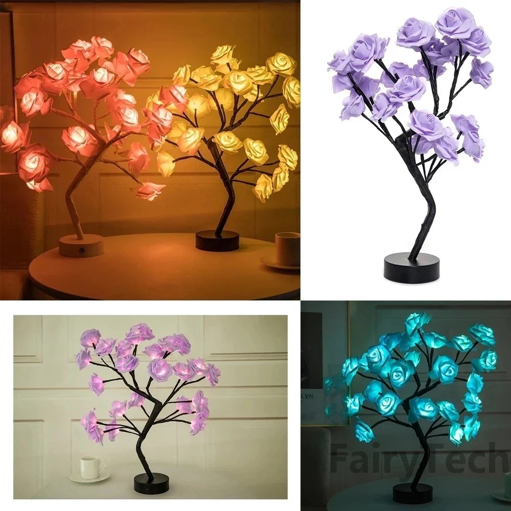SHOWLU LED rose flower table lamp with stainless steel base, fairy night light, decorative floral design for ambient lighting