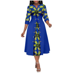 Africa Ankara Printed Fabric Women's Dress V Neck Sexy Double Hem Splicing Clash Color Model Skirt 2425190