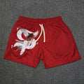 Showlu Faith Goddess Cross print basketball shorts in quick-dry polyester, featuring bold cross graphics and comfortable fit.