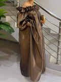 Freeacy Summer Women's Dress Solid Color Elastic Off-the-shoulder Puff Sleeve Loose Maxi Dress 2024 Fashion Casual Party Dresses