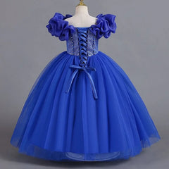 Girls' Pearl Sequin Princess Dress 4-12 Fashion Off Shoulder Bunny Dress Banquet High end Lacing Evening Dress