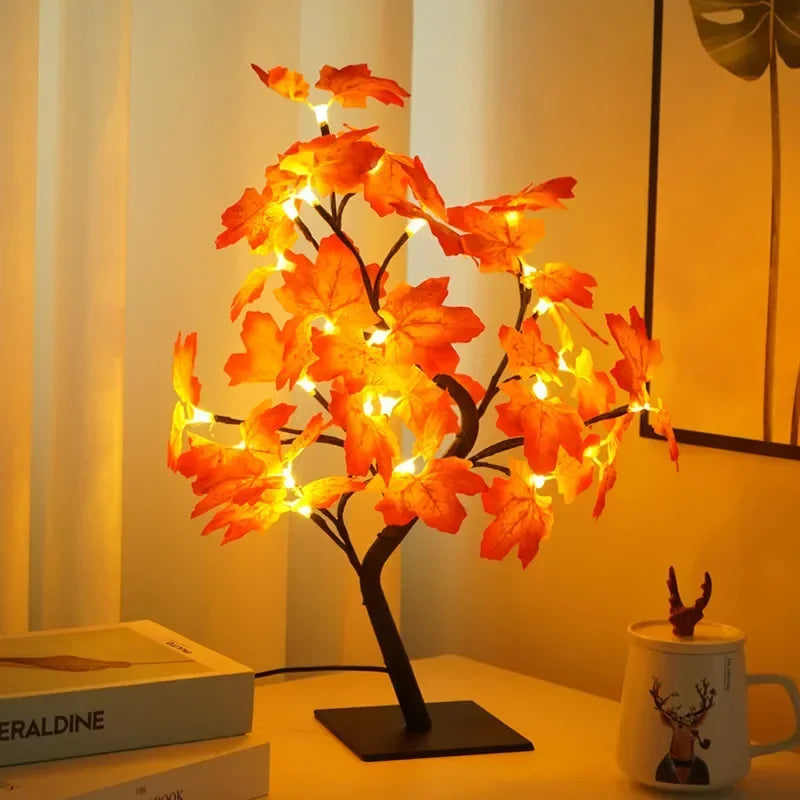 SHOWLU 24 LED Maple Leaf Tree Table Lamp with autumn fairy night light, featuring warm LED leaves and a decorative design.