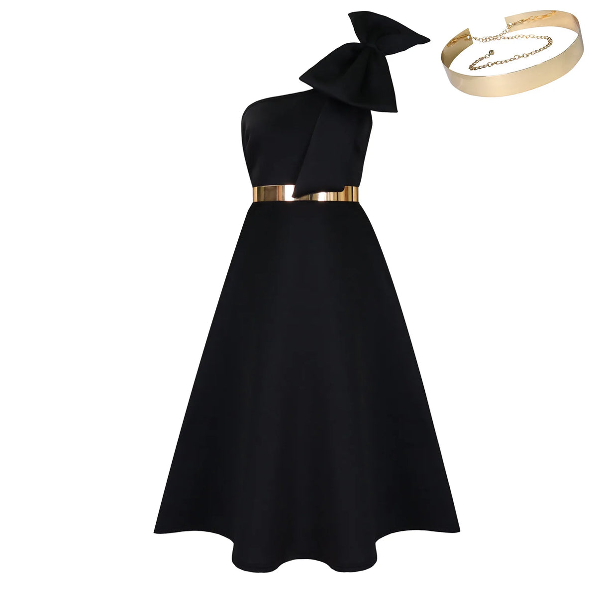 2024 new plus-size women's fashion skew shoulder bow banquet swing dress