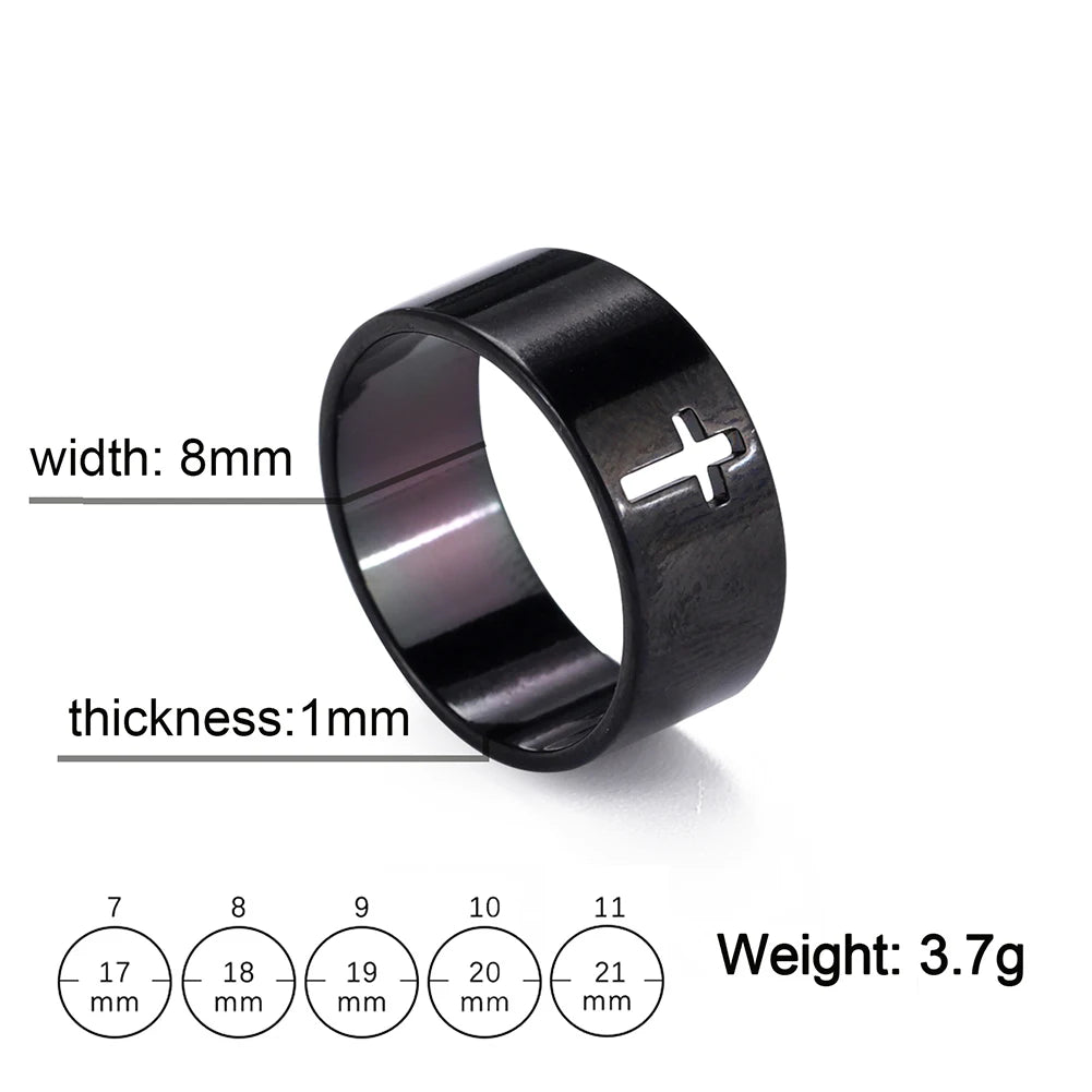 Stainless steel Gothic cross couple ring with punk design, featuring intricate cross details, perfect for wedding or matching jewelry.