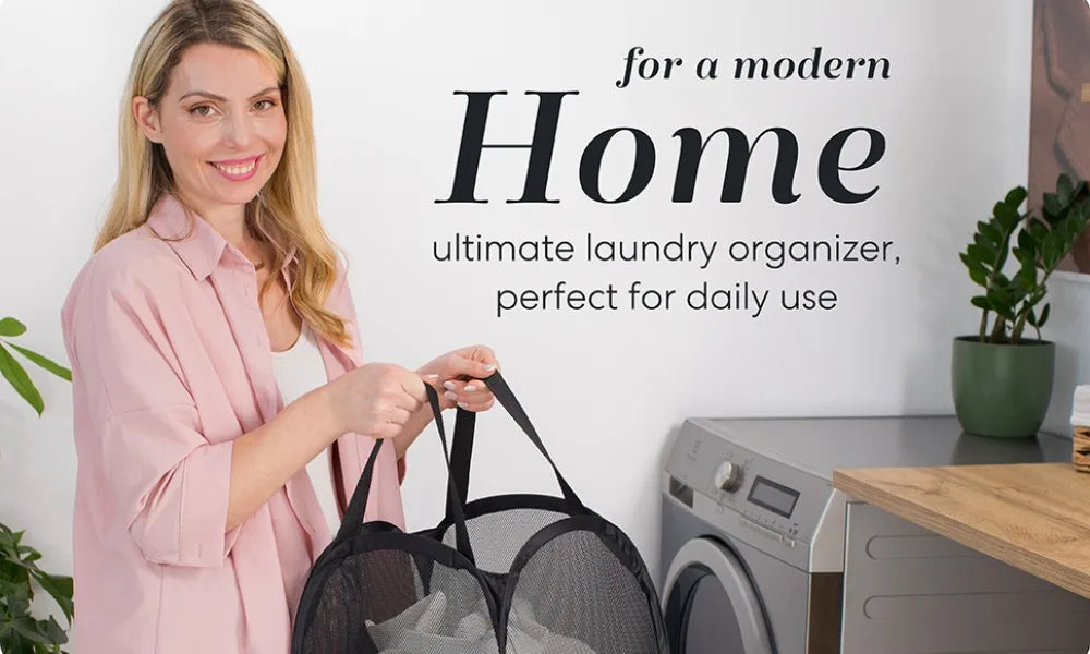Showlu Smart General collapsible laundry basket made of durable fabric with handles, folded open for easy laundry organization.