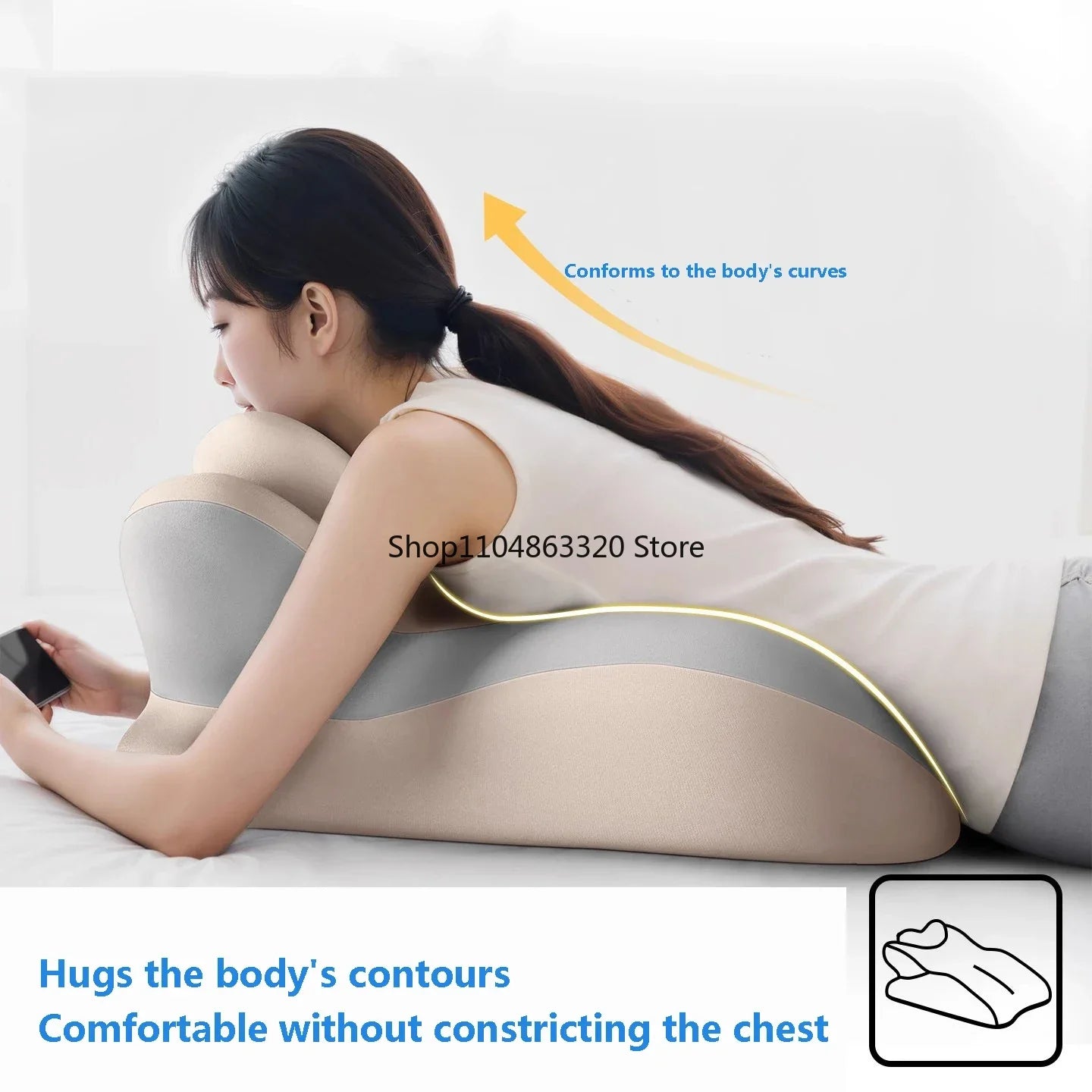Showlu Memory Foam Pillow ergonomic wedge for neck and leg support, featuring contoured design for comfortable alignment