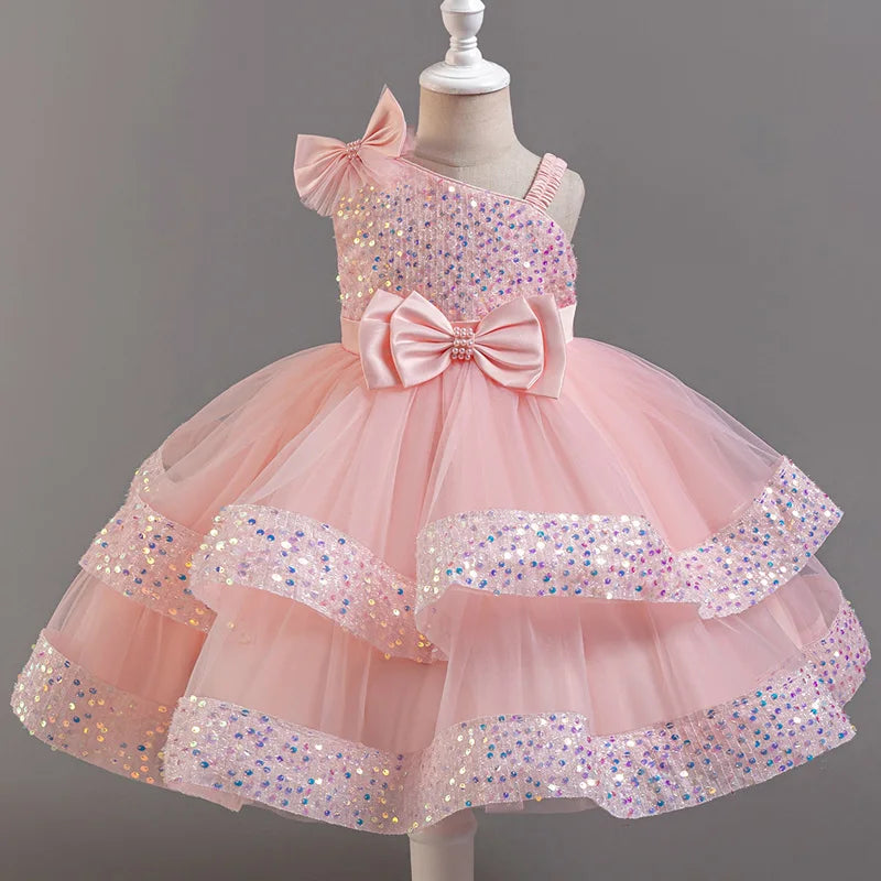 Sequin flower girl dress for girls, sleeveless ball gown by Showlu Fashion Store, perfect for parties and special occasions.