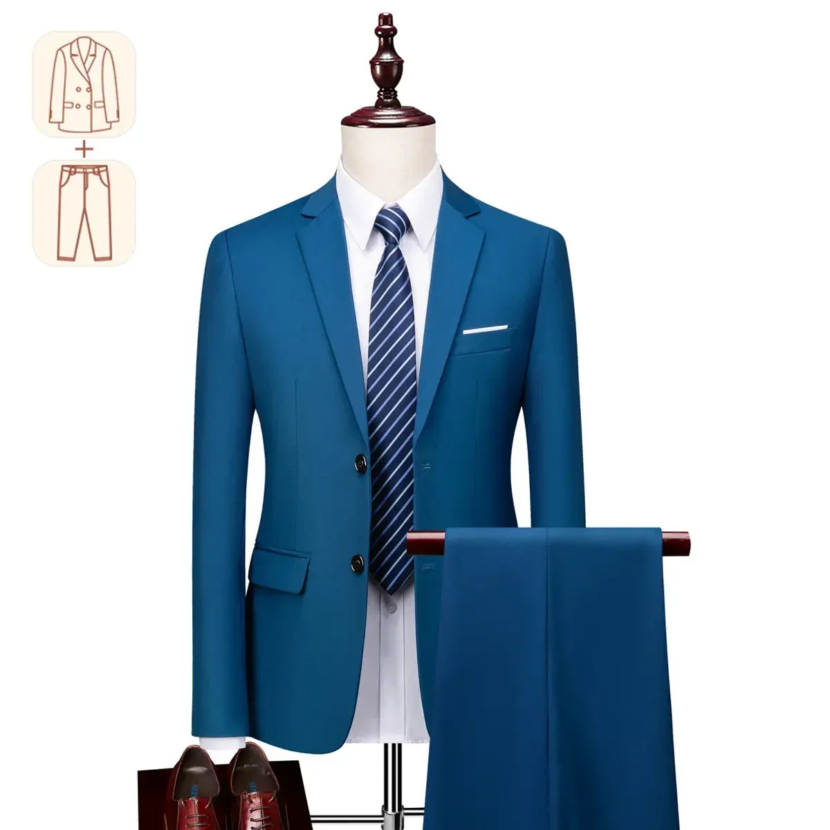 Men's black formal business casual suit from Showlu Fashion, includes jacket and trousers, ideal for weddings and parties.