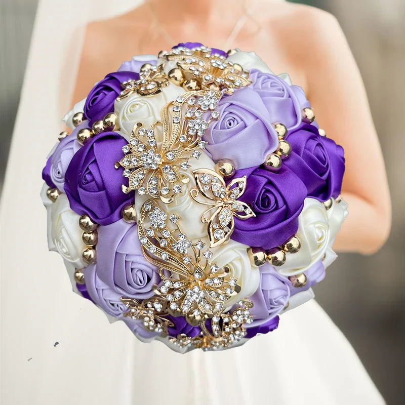 Navy silk rose wedding bouquet with artificial flowers, 20cm size, featuring realistic silk roses for elegant wedding decor