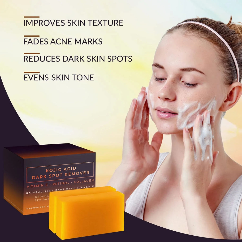 Handmade Kojic Acid dark spot remover whitening soap with deep cleansing and moisturizing skin care for brighter, even skin.