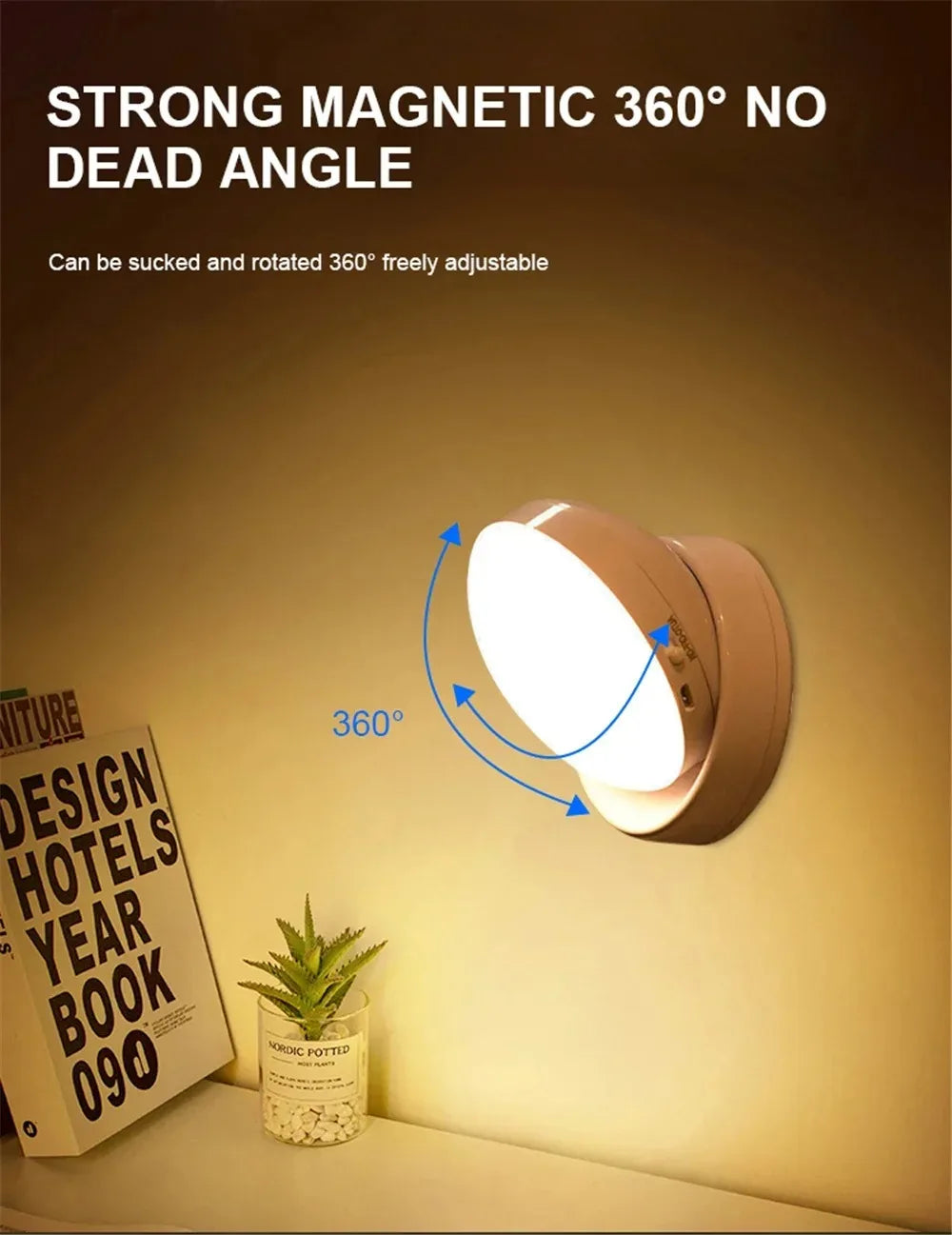 Showlu Smart General 360° motion sensor night light illuminating a dark room with soft, energy-efficient lighting.
