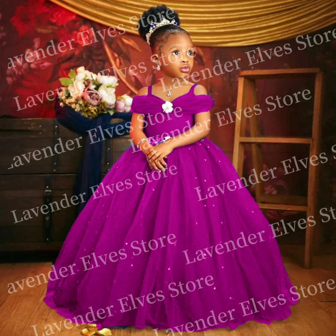Princess Royal Blue flower girl dress with tulle skirt, custom pageant wear, by 1170uf-he, featuring floral embellishments and elegant design.