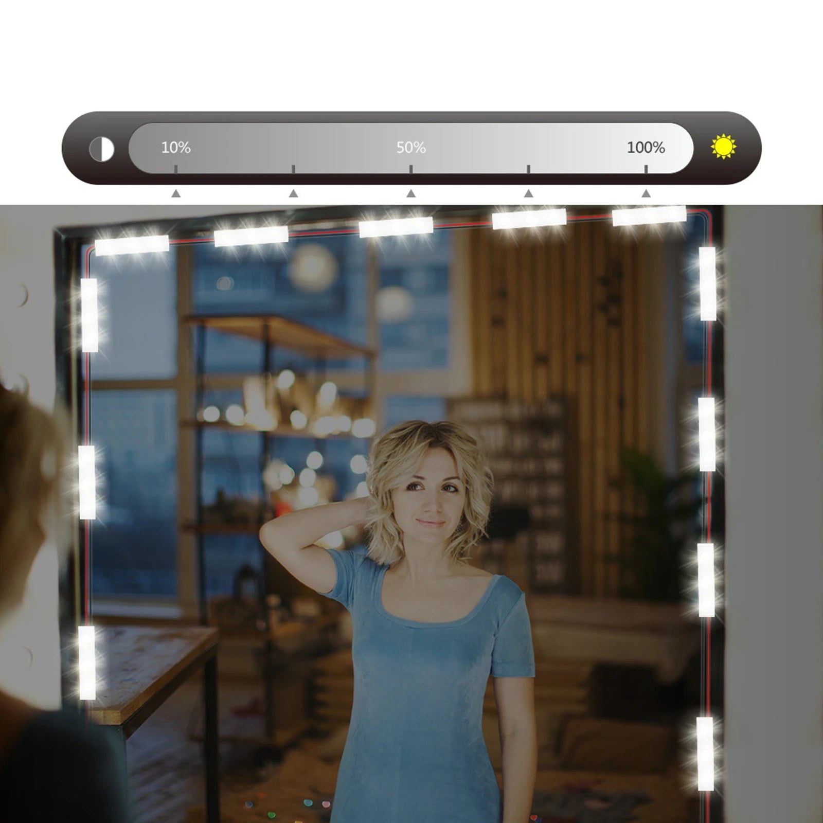 Showlu Smart General LED mirror backlight strip glowing around a modern bathroom mirror for stylish illumination.