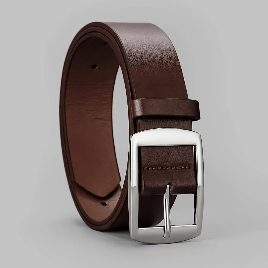 Luxury men's PU leather belt with metal pin buckle, stylish designer waist strap for jeans, plus size available